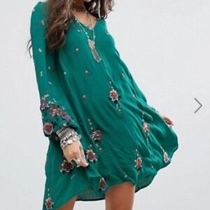 Free People Dress “Oxford Embroidered Mini” (green) Size XS